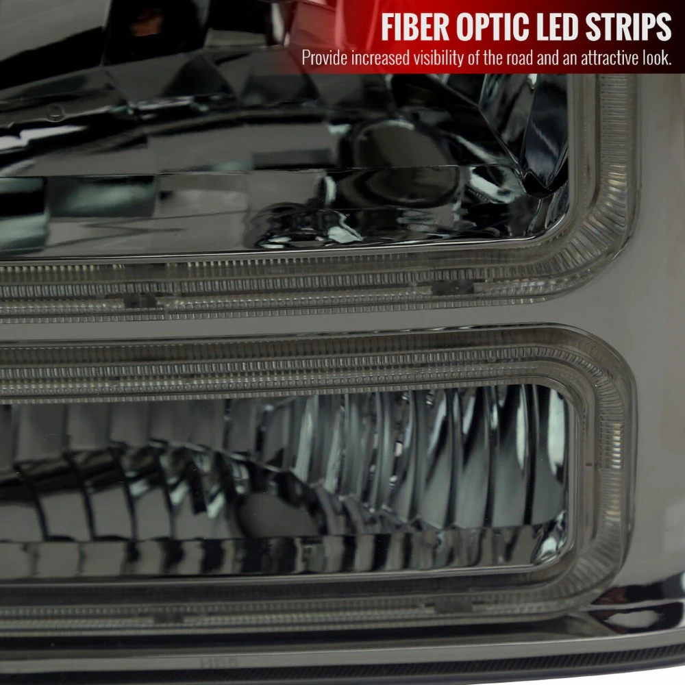 1999-2004 Ford F-250-F550 Euro OE-Style Headlights W/ Dual LED C Bar DRL - Smoked 4 1999-2004 Ford F-250-F550 Euro OE-Style Headlights W/ Dual LED C Bar DRL - Smoked - Image 4