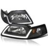1999-2004 Ford Mustang OE Style Headlights W/ LED Tube - Black Housing
