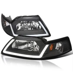 1999-2004 Ford Mustang OE Style Headlights W/ LED Tube - Black Housing
