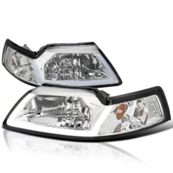 1999-2004 Ford Mustang OE Style Headlights W/ LED Tube - Chrome Housing
