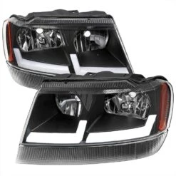 1999-2004 Jeep Grand Cherokee LED Tube Reflector Headlights - Black Housing