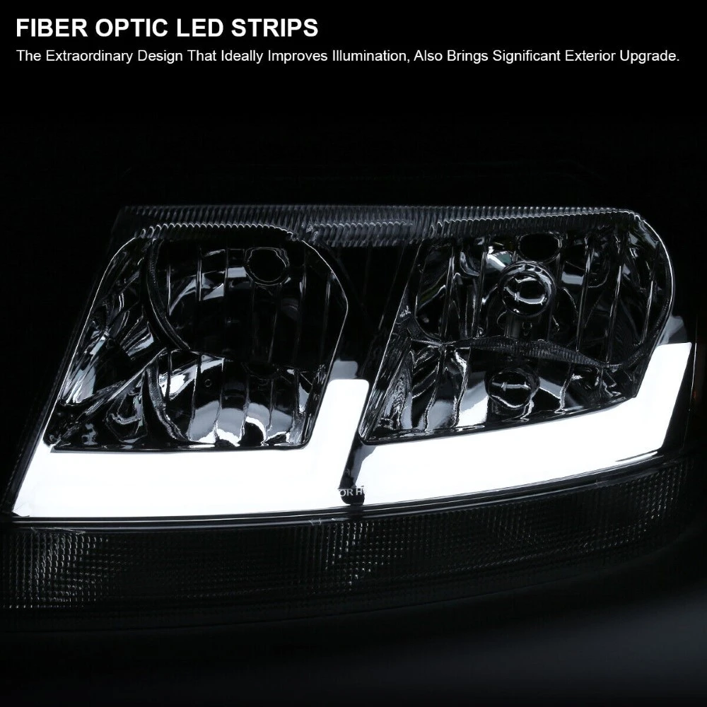 1999-2004 Jeep Grand Cherokee LED Tube Reflector Headlights - Chrome 4 1999-2004 Jeep Grand Cherokee LED Tube Reflector Headlights - Chrome - Image 4