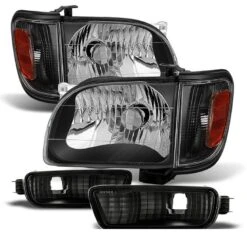 2001-04 Toyota Tacoma 2D/4WD Pickup Black Headlight+Amber Signal Set