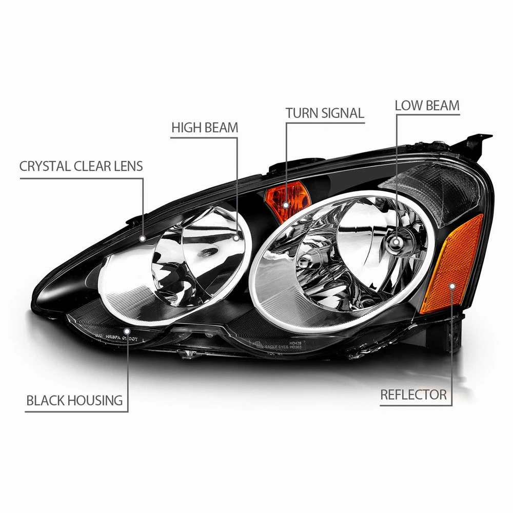 2002-2004 Acura RSX DC5 JDM Crystal Headlights Black 3 2002-2004 Acura RSX DC5 JDM Crystal Headlights Black - Image 3
