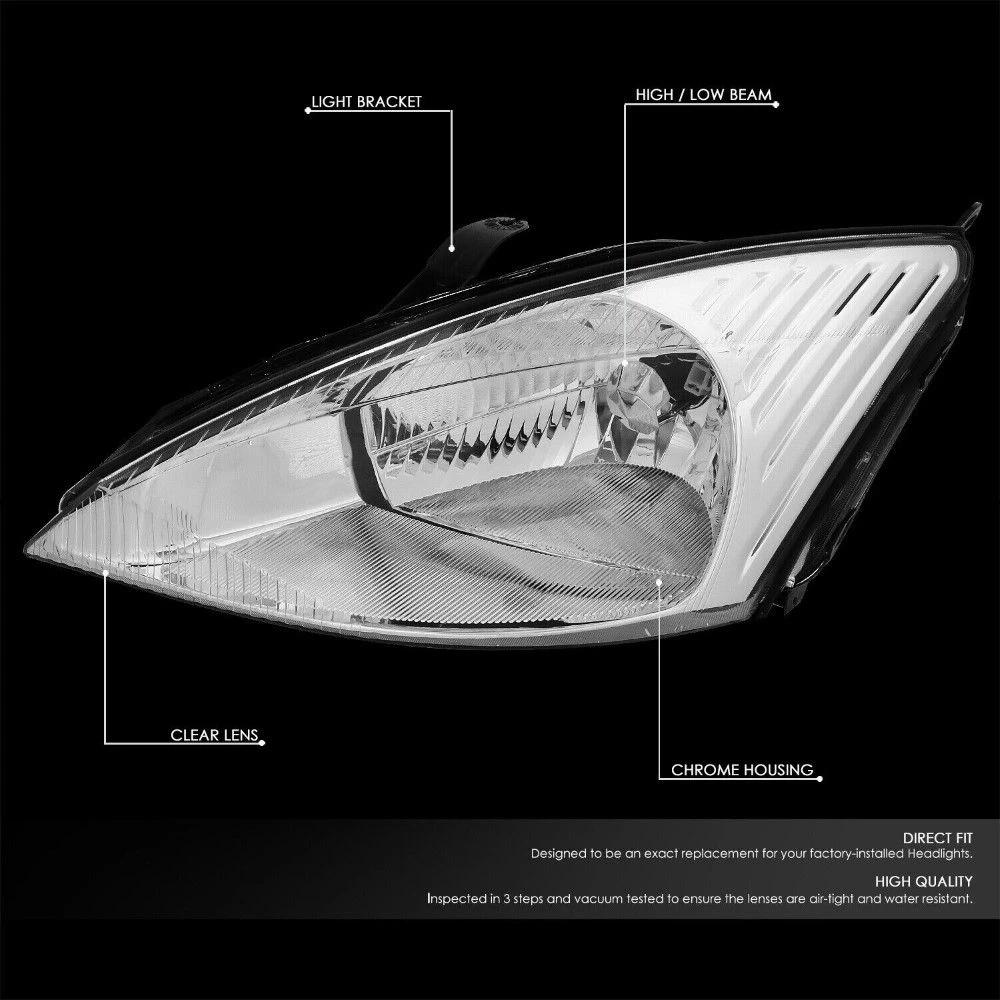 2003-2004 Ford Focus OE-Style Headlights - Chrome Housing Clear Reflector 2 2003-2004 Ford Focus OE-Style Headlights - Chrome Housing Clear Reflector - Image 2