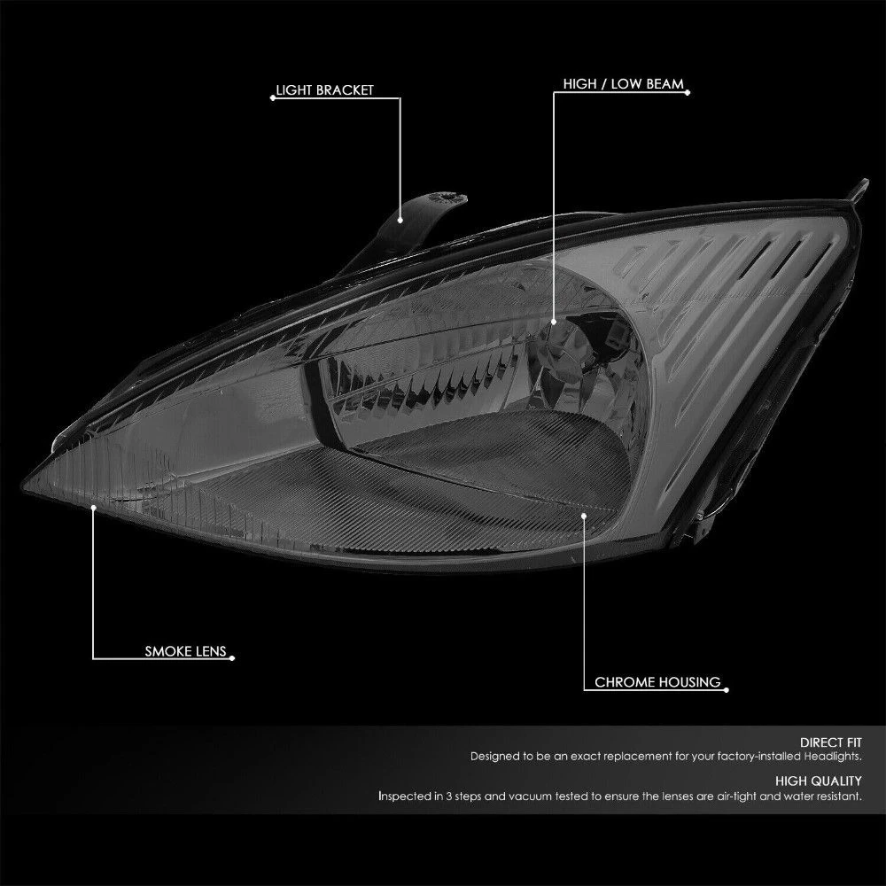 2003-2004 Ford Focus OE-Style Headlights - Smoked Chrome Housing Clear Reflector 2 2003-2004 Ford Focus OE-Style Headlights - Smoked Chrome Housing Clear Reflector - Image 2