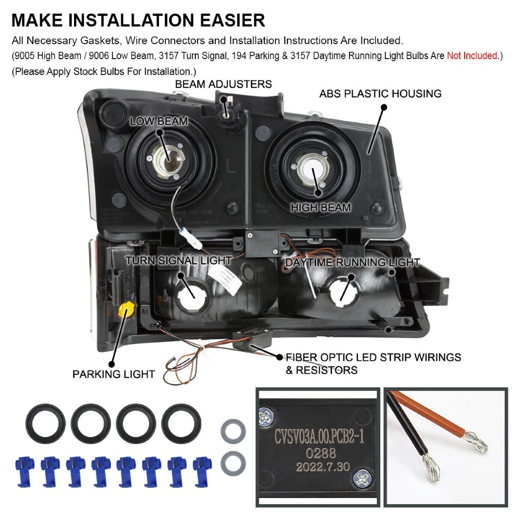 2003-2007 Chevy Silverado/Avalanche LED Bar Reflector Headlights - Black Housing 3 2003-2007 Chevy Silverado/Avalanche LED Bar Reflector Headlights - Black Housing - Image 3