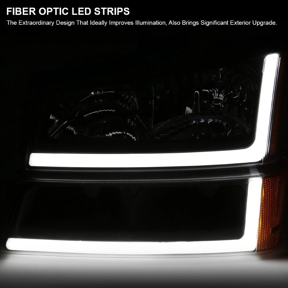2003-2007 Chevy Silverado/Avalanche LED Bar Reflector Headlights - Black Housing 4 2003-2007 Chevy Silverado/Avalanche LED Bar Reflector Headlights - Black Housing - Image 4