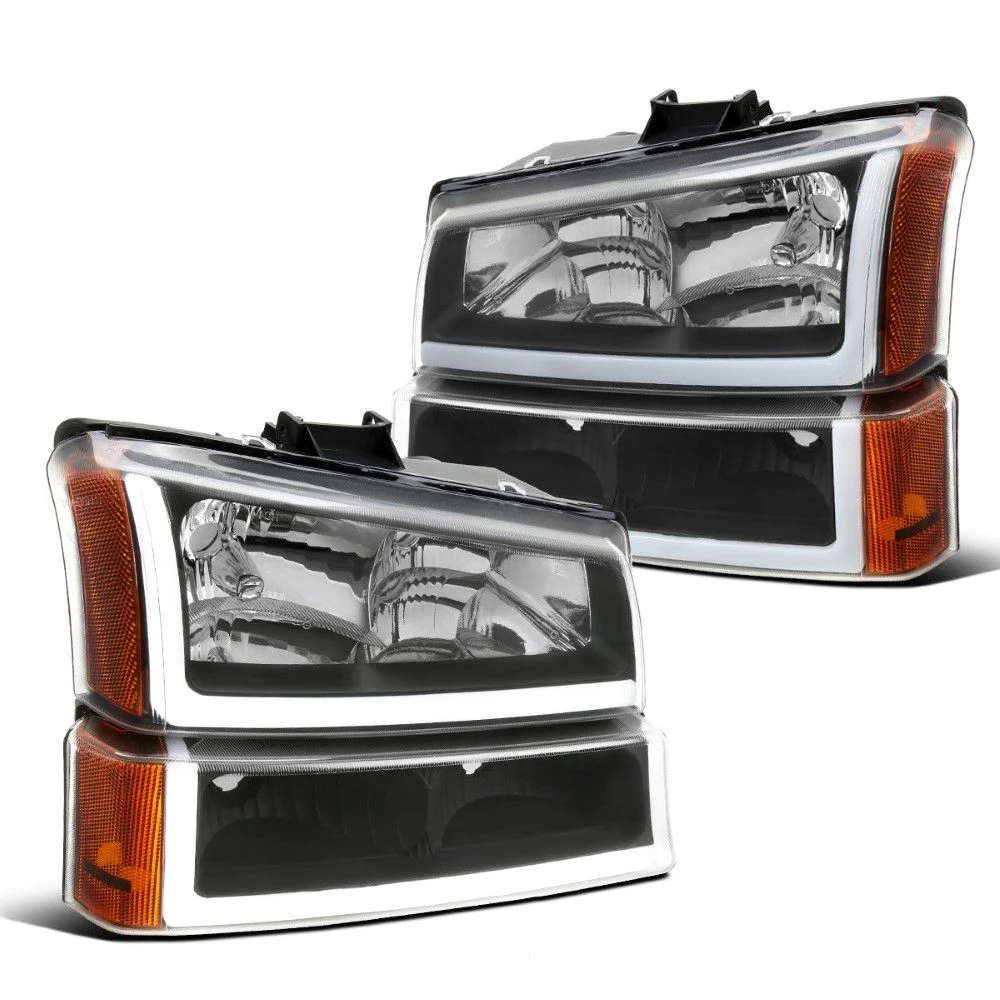 2003-2007 Chevy Silverado/Avalanche LED Bar Reflector Headlights - Black Housing 1 2003-2007 Chevy Silverado/Avalanche LED Bar Reflector Headlights - Black Housing