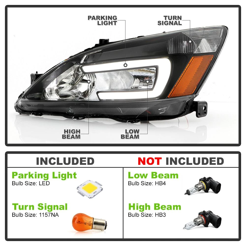 2003-2007 Honda Accord Optic-Style LED Tube Headlights - Black 2 2003-2007 Honda Accord Optic-Style LED Tube Headlights - Black - Image 2