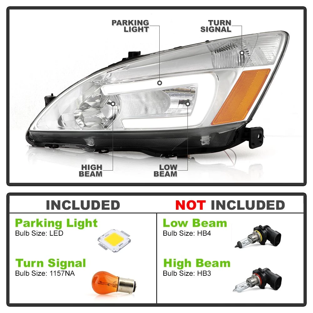 2003-2007 Honda Accord Optic-Style LED Tube Headlights - Chrome 2 2003-2007 Honda Accord Optic-Style LED Tube Headlights - Chrome - Image 2