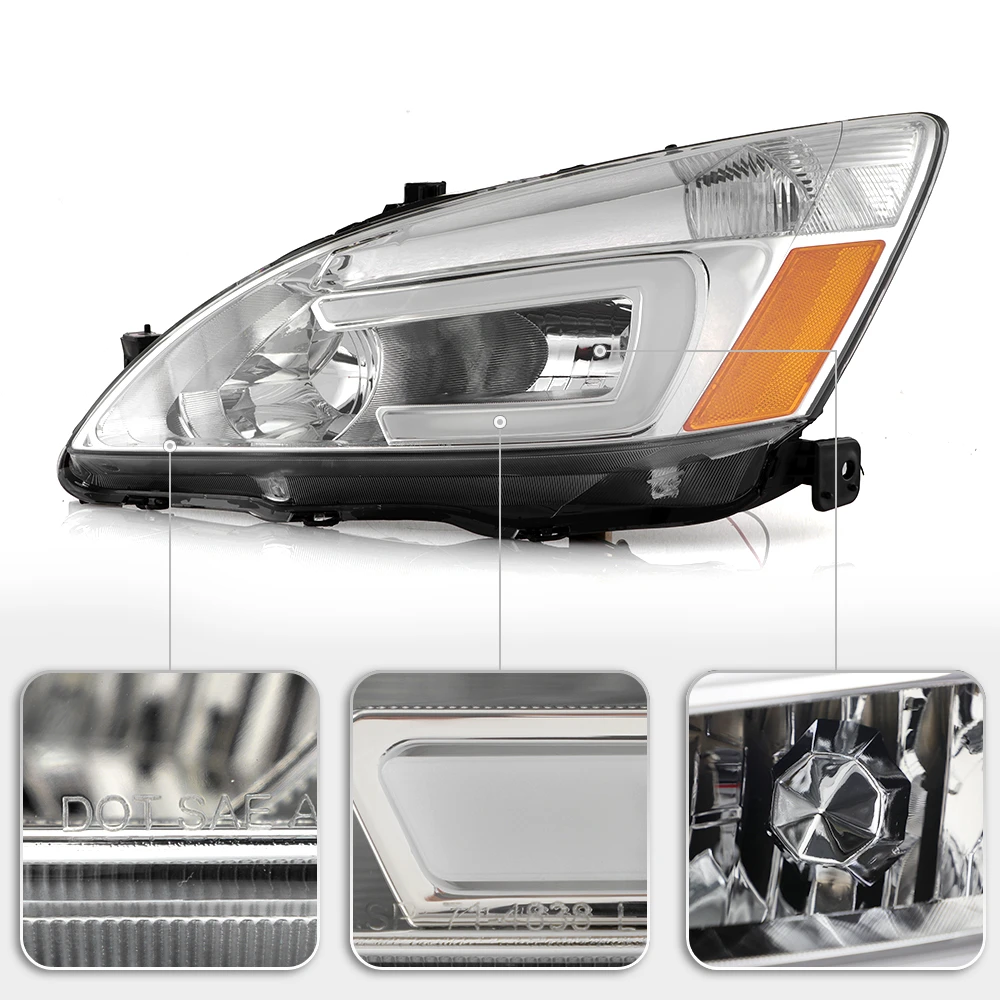 2003-2007 Honda Accord Optic-Style LED Tube Headlights - Chrome 4 2003-2007 Honda Accord Optic-Style LED Tube Headlights - Chrome - Image 4