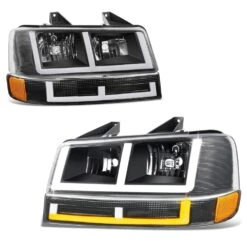 2003-2023 Chevy Express / GMC Savana Switchback E-Shape LED DRL Headlights - Black Housing Clear Lens Amber Side Markers