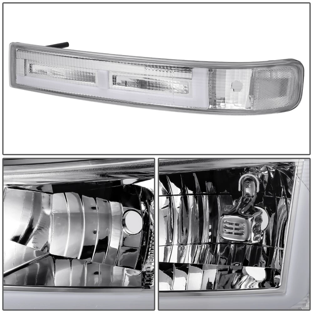 2003-2023 Chevy Express / GMC Savana Switchback F-Shape LED DRL Headlights - Chrome Housing Clear Lens Clear Side Markers 4 2003-2023 Chevy Express / GMC Savana Switchback F-Shape LED DRL Headlights - Chrome Housing Clear Lens Clear Side Markers - Image 4