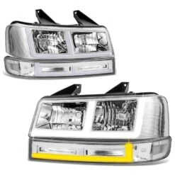 2003-2023 Chevy Express / GMC Savana Switchback F-Shape LED DRL Headlights - Chrome Housing Clear Lens Clear Side Markers