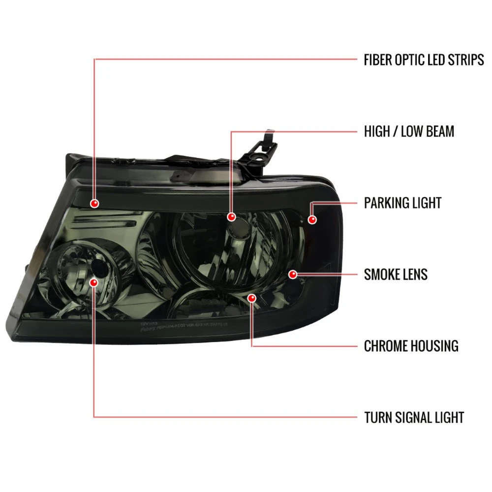 2004-2008 Ford F-150/ 2006-2008 Lincoln Mark LT LED Bar Factory Style Headlights - Smoked 4 2004-2008 Ford F-150/ 2006-2008 Lincoln Mark LT LED Bar Factory Style Headlights - Smoked - Image 4