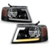 2004-2008 Ford F150 LED Tube Switchback Signal Headlights - Black