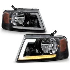 2004-2008 Ford F150 LED Tube Switchback Signal Headlights - Black