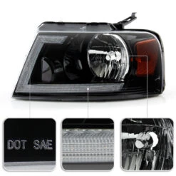 2004-2008 Ford F150 LED Tube Switchback Signal Headlights - Black -High-Efficiency Car Light Store 2004 2008 ford f150 led tube switchback signal headlights black 87