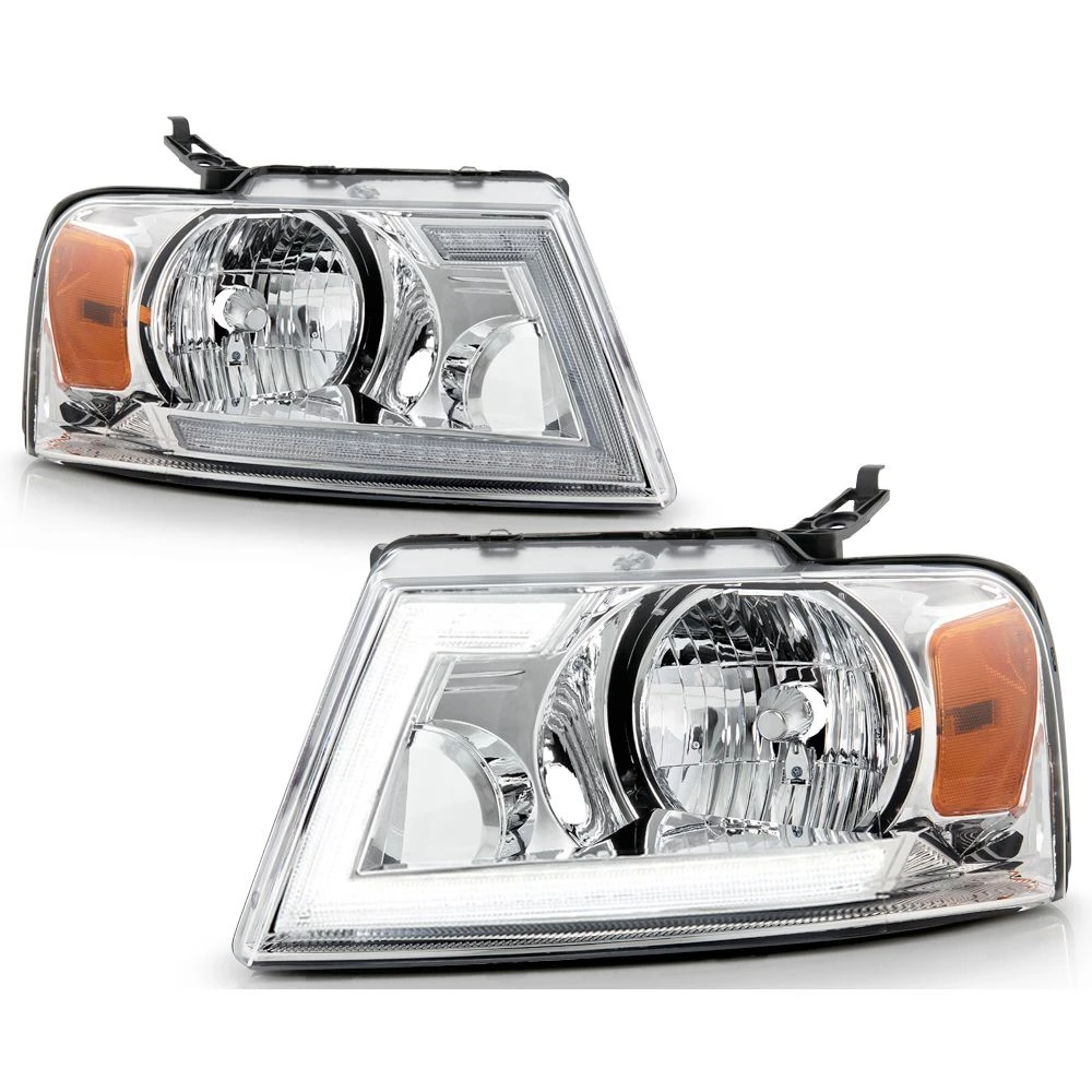 2004-2008 Ford F150 LED Tube Switchback Signal Headlights - Chrome 1 2004-2008 Ford F150 LED Tube Switchback Signal Headlights - Chrome