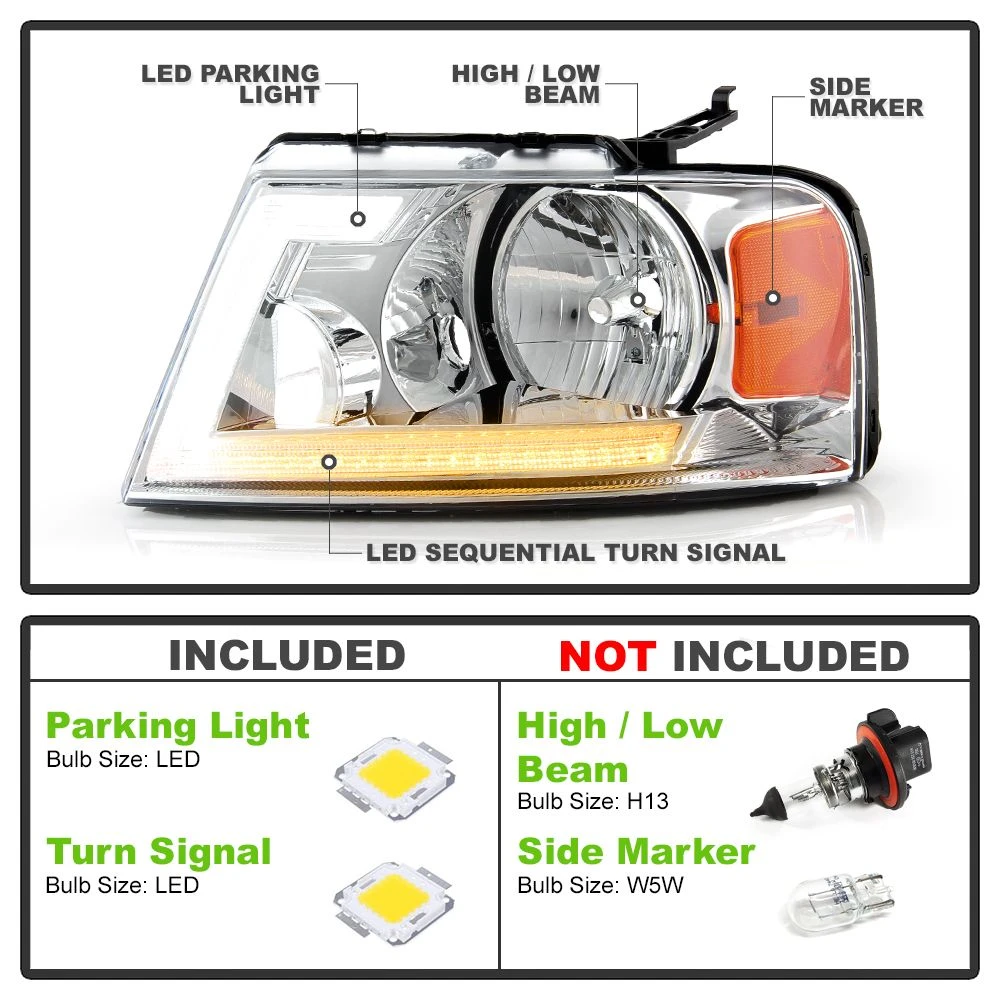2004-2008 Ford F150 LED Tube Switchback Signal Headlights - Chrome 2 2004-2008 Ford F150 LED Tube Switchback Signal Headlights - Chrome - Image 2
