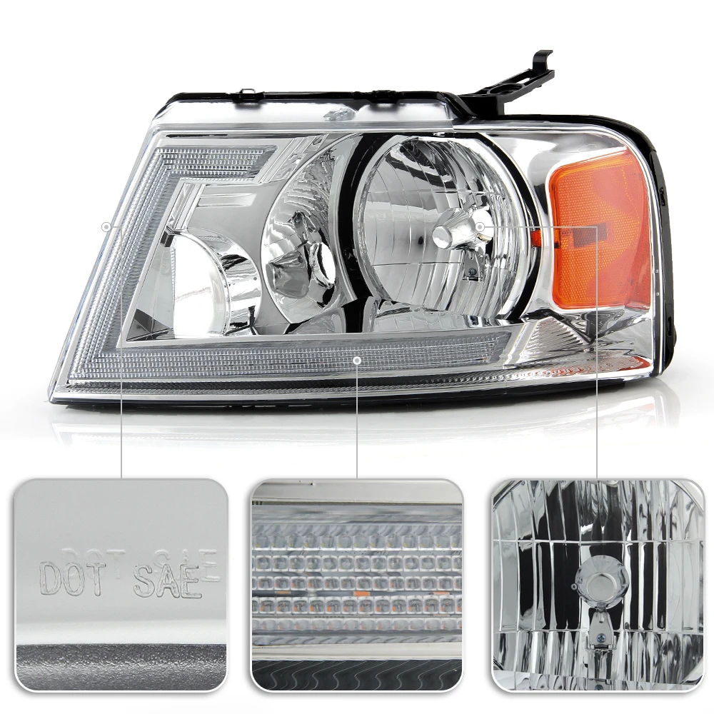 2004-2008 Ford F150 LED Tube Switchback Signal Headlights - Chrome 4 2004-2008 Ford F150 LED Tube Switchback Signal Headlights - Chrome - Image 4