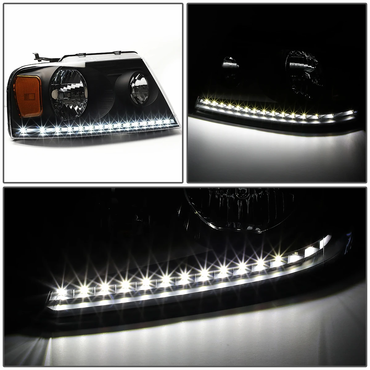 2004-2008 Ford F150 / Lincoln Mark LT LED DRL Headlights - Black Amber 3 2004-2008 Ford F150 / Lincoln Mark LT LED DRL Headlights - Black Amber - Image 3