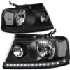 2004-2008 Ford F150 / Lincoln Mark LT LED DRL Headlights - Black Clear