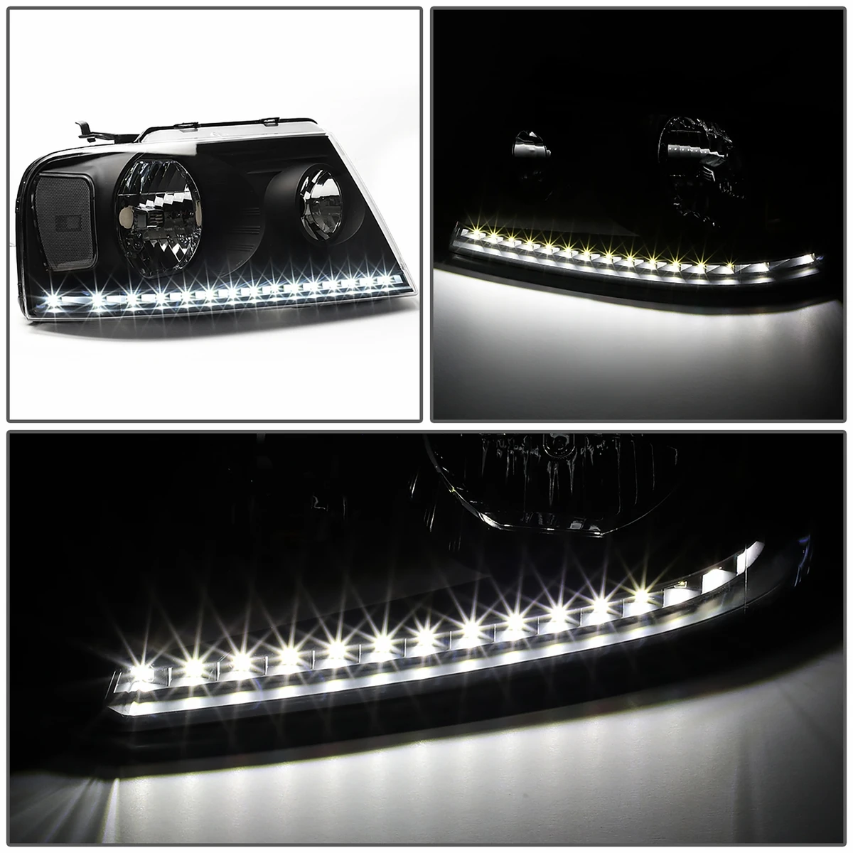 2004-2008 Ford F150 / Lincoln Mark LT LED DRL Headlights - Black Clear 3 2004-2008 Ford F150 / Lincoln Mark LT LED DRL Headlights - Black Clear - Image 3