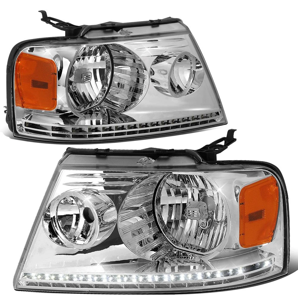 2004-2008 Ford F150 / Lincoln Mark LT LED DRL Headlights - Chrome Amber 1 2004-2008 Ford F150 / Lincoln Mark LT LED DRL Headlights - Chrome Amber