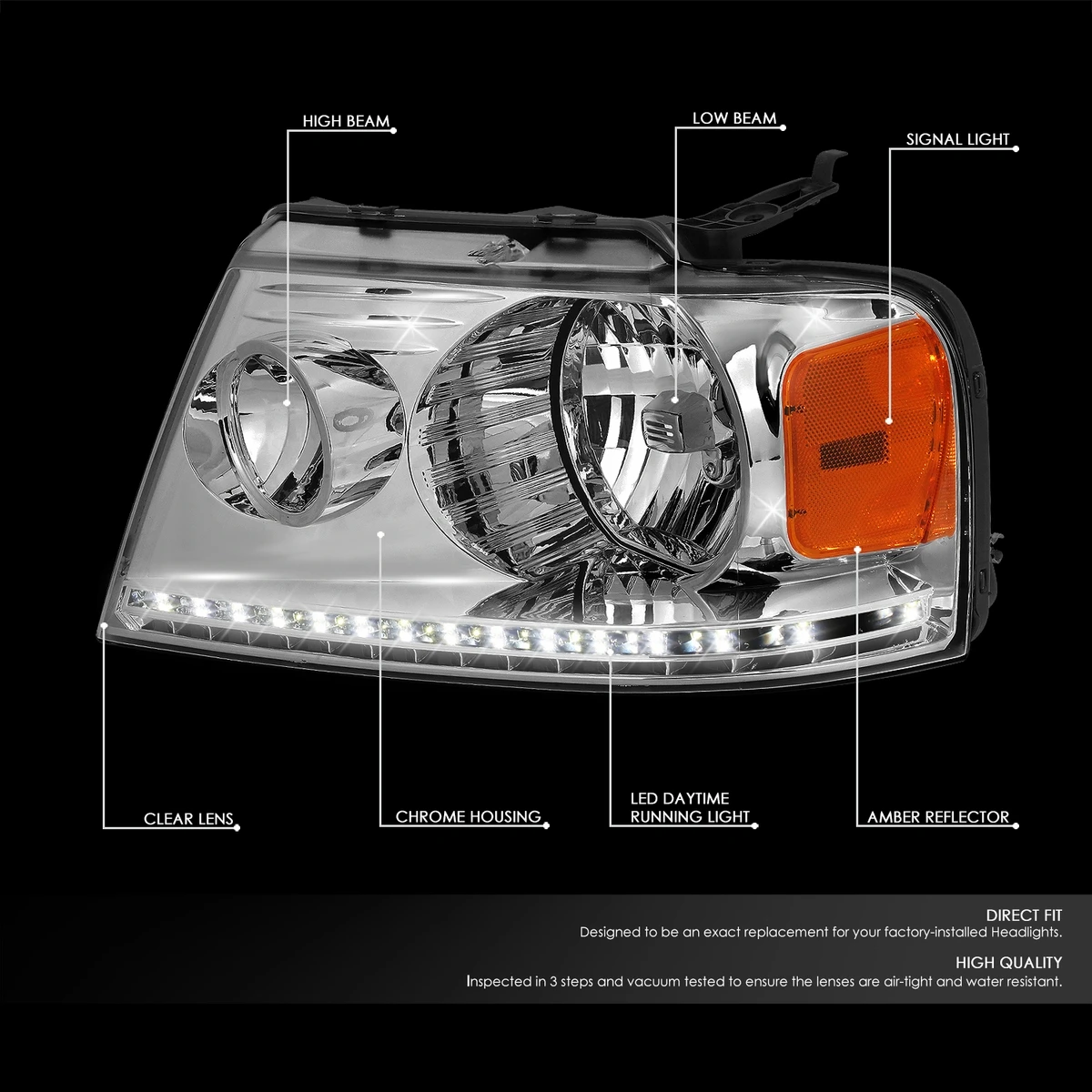 2004-2008 Ford F150 / Lincoln Mark LT LED DRL Headlights - Chrome Amber 2 2004-2008 Ford F150 / Lincoln Mark LT LED DRL Headlights - Chrome Amber - Image 2