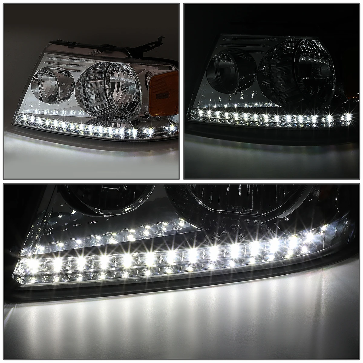 2004-2008 Ford F150 / Lincoln Mark LT LED DRL Headlights - Chrome Amber 3 2004-2008 Ford F150 / Lincoln Mark LT LED DRL Headlights - Chrome Amber - Image 3