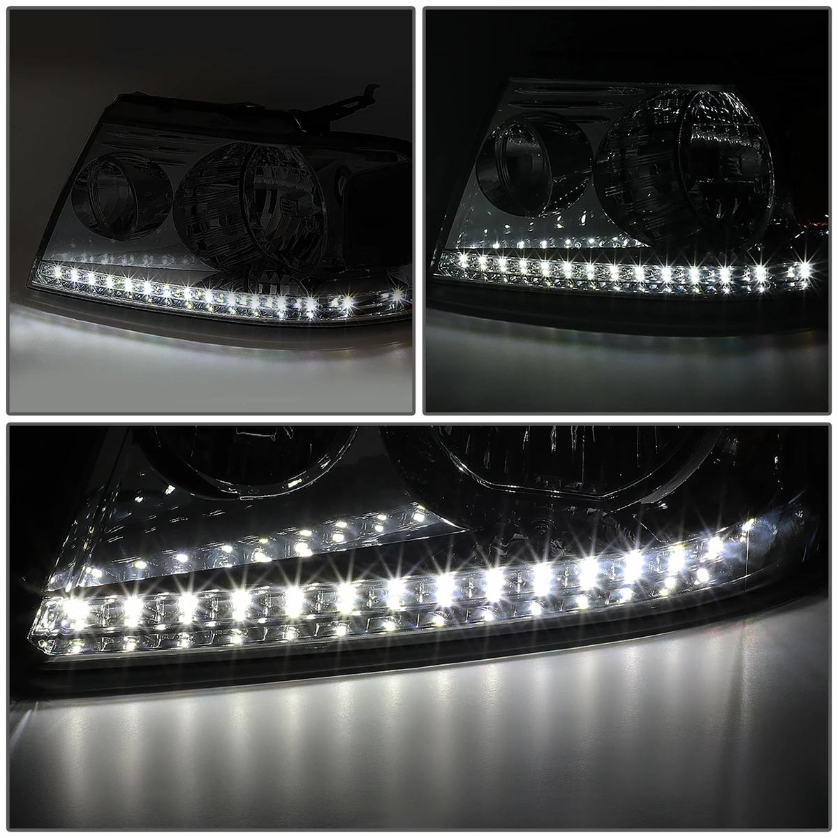 2004-2008 Ford F150 / Lincoln Mark LT LED DRL Headlights - Smoked Clear 3 2004-2008 Ford F150 / Lincoln Mark LT LED DRL Headlights - Smoked Clear - Image 3