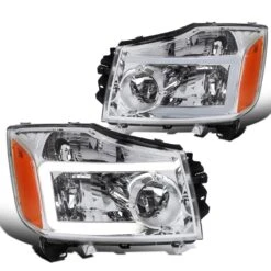 2004-2015 Nissan Titan / 04-07 Armada Headlights Lamps LED Strip Tube - Chrome