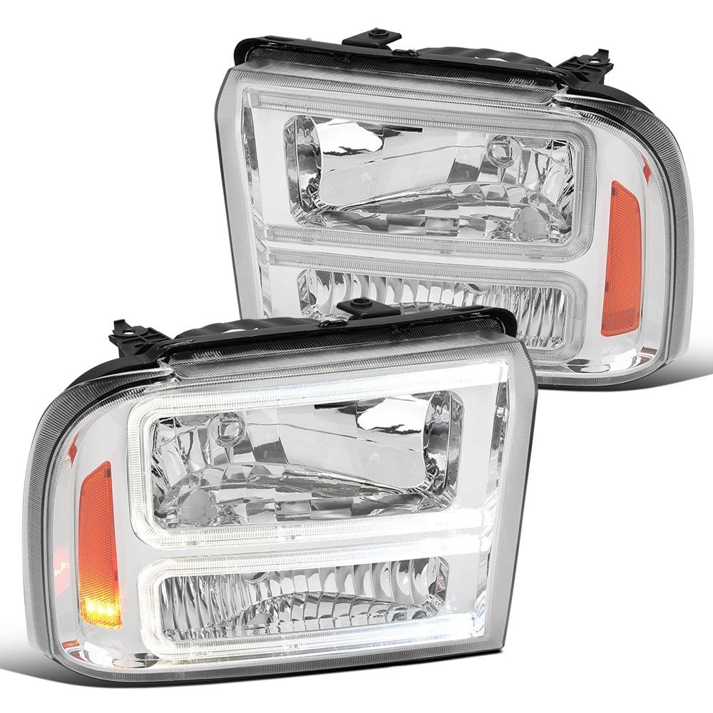 2005-2007 Ford F250/F350/F450 SuperDuty Dual LED Tube Reflector Headlights - Chrome 1 2005-2007 Ford F250/F350/F450 SuperDuty Dual LED Tube Reflector Headlights - Chrome