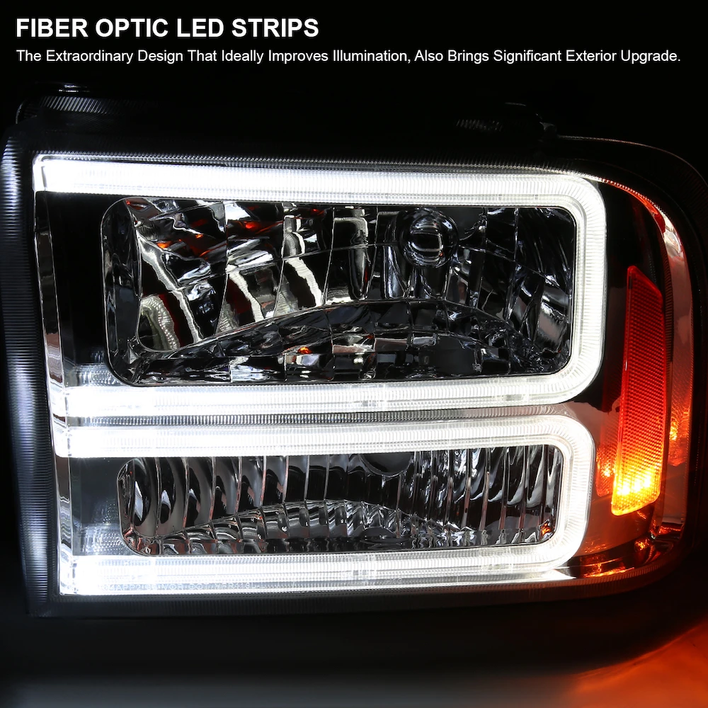 2005-2007 Ford F250/F350/F450 SuperDuty Dual LED Tube Reflector Headlights - Chrome 3 2005-2007 Ford F250/F350/F450 SuperDuty Dual LED Tube Reflector Headlights - Chrome - Image 3
