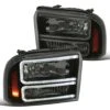 2005-2007 Ford F250/F350/F450 SuperDuty Dual LED Tube Reflector Headlights - Smoked