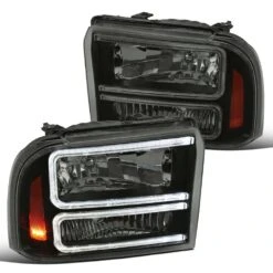 2005-2007 Ford F250/F350/F450 SuperDuty Dual LED Tube Reflector Headlights - Smoked