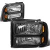 2005-2007 Ford F250 F350 Super Duty Crystal Replacement Headlights - Black