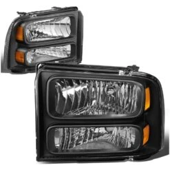 2005-2007 Ford F250 F350 Super Duty Crystal Replacement Headlights - Black