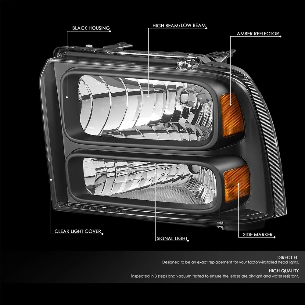 2005-2007 Ford F250 F350 Super Duty Crystal Replacement Headlights - Black 2 2005-2007 Ford F250 F350 Super Duty Crystal Replacement Headlights - Black - Image 2