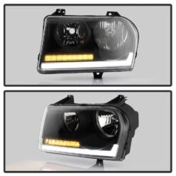 2005-2010 Chrysler 300 [Halogen] LED Tube W/Signal Headlights - Black Housing -High-Efficiency Car Light Store 2005 2010 chrysler 300 halogen led tube w signal headlights black housing 25