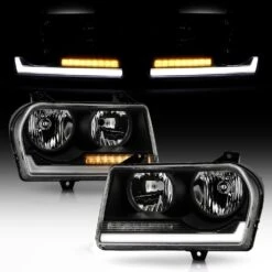 2005-2010 Chrysler 300 [Halogen] LED Tube W/Signal Headlights - Black Housing -High-Efficiency Car Light Store 2005 2010 chrysler 300 halogen led tube w signal headlights black housing 34