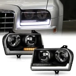 2005-2010 Chrysler 300 [Halogen] LED Tube W/Signal Headlights - Black Housing -High-Efficiency Car Light Store 2005 2010 chrysler 300 halogen led tube w signal headlights black housing 37