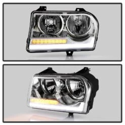 2005-2010 Chrysler 300 [Halogen] LED Tube W/Signal Headlights - Chrome Housing -High-Efficiency Car Light Store 2005 2010 chrysler 300 halogen led tube w signal headlights chrome housing 25