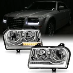 2005-2010 Chrysler 300 [Halogen] LED Tube W/Signal Headlights - Chrome Housing -High-Efficiency Car Light Store 2005 2010 chrysler 300 halogen led tube w signal headlights chrome housing 37