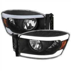 2006-2008 Dodge Ram LED Tube Factory Style Reflector Headlights - Black