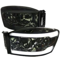 2006-2008 Dodge Ram Reflector Style LED Tube Strip Headlights - Smoked Chrome