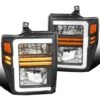 2008-2010 Ford F250/F350 SuperDuty Reflector Headlights W/ LED Tube & Sequential Turn Signals - Black Housing