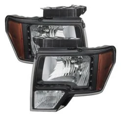 2009-2014 Ford F150 LED Euro Crystal Headlights - Black